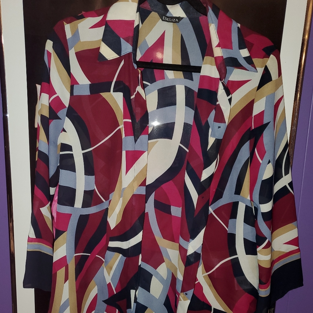 Beliza Color Swirl Sheer Blouse M